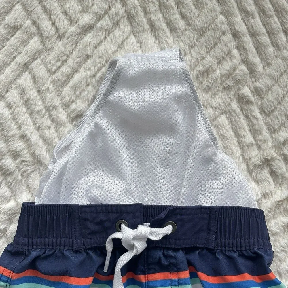 Hanna Andersson Size 3 Striped Swim Trunks Navy Blue Lined Board Shorts